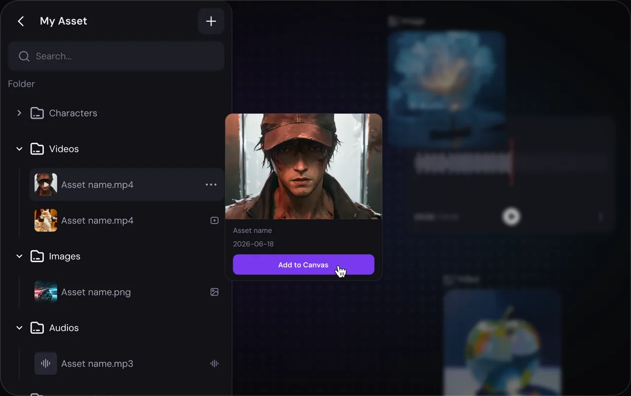 Wiederverwendbare Video-, Bild-, Zeichen- und Audio-Assets in Zeemo Infinite Canvas