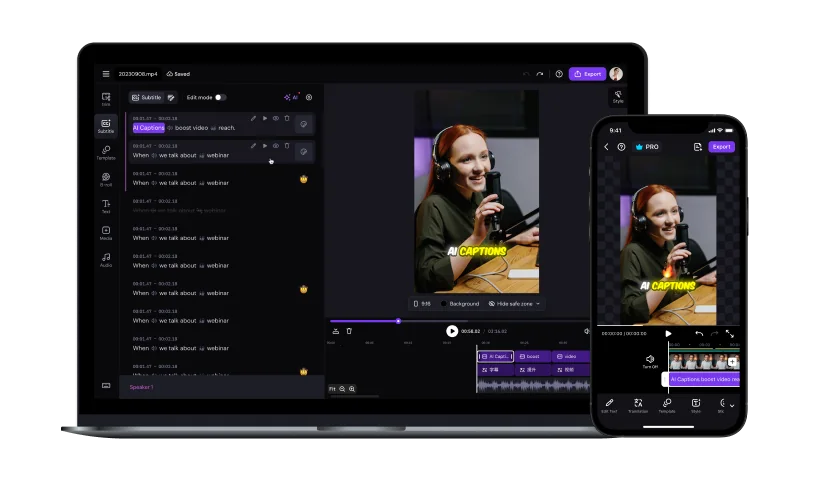Zeemo desktop and mobile caption editor