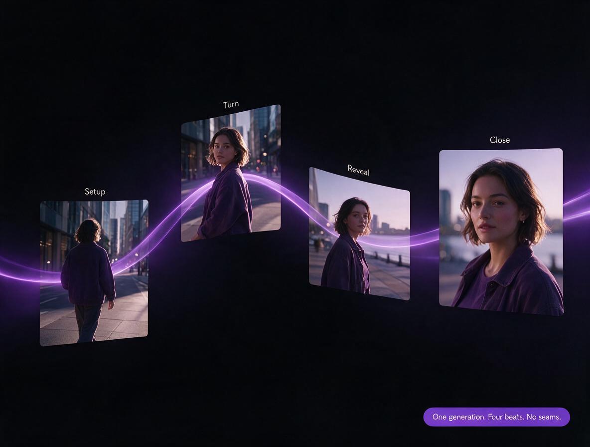 A 30-second Seedance 2.5 generation laid out as four narrative beats on one timeline