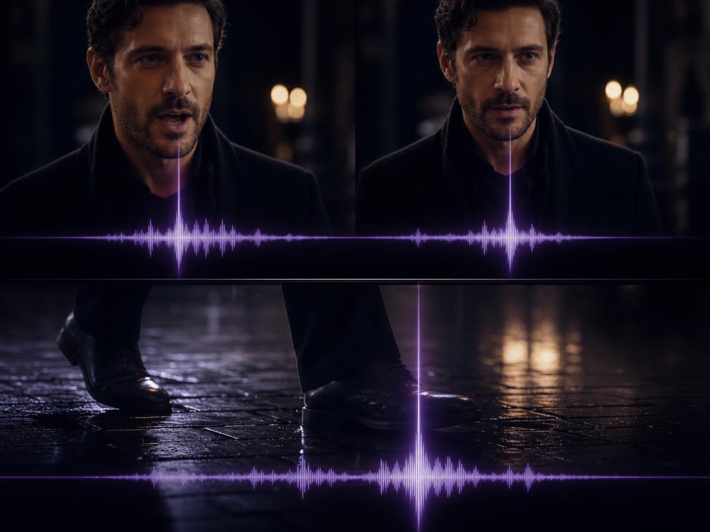 A generated shot with its audio waveform aligned frame by frame to the on-screen action