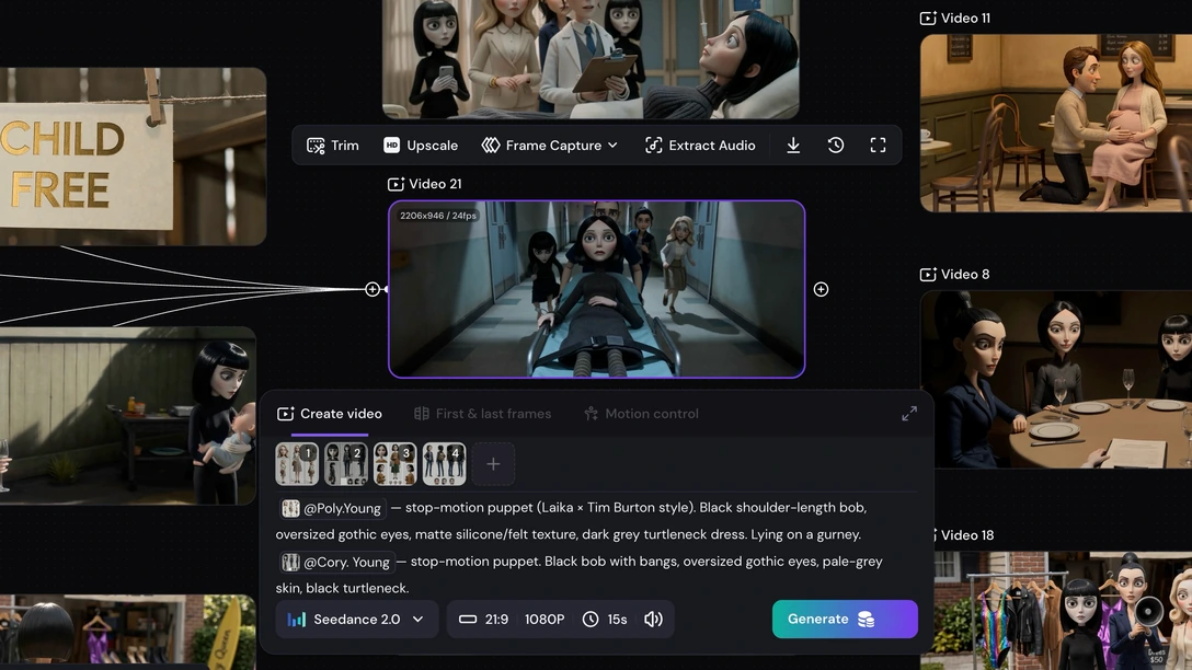 A single scene node selected for regeneration on the Zeemo canvas while the rest of the episode stays untouched