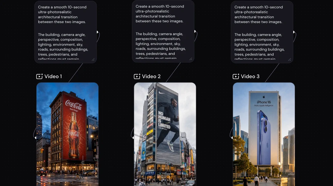 Three different ad angles for the same product — problem-solution, comparison, and straight demo — generated from three different prompts