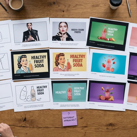 Several different creative angles for one campaign kept together on one canvas