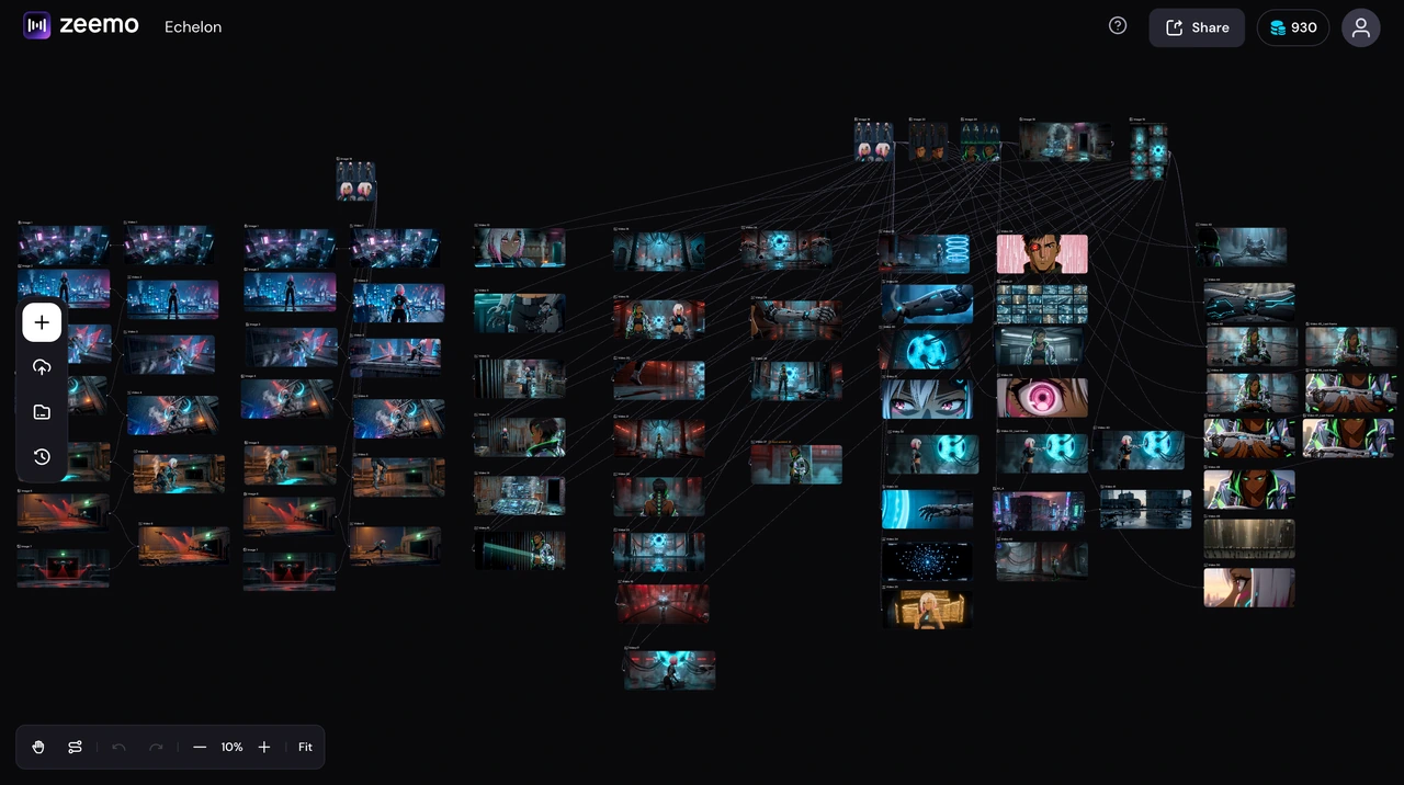 Node-based visual workflow on Zeemo infinite canvas